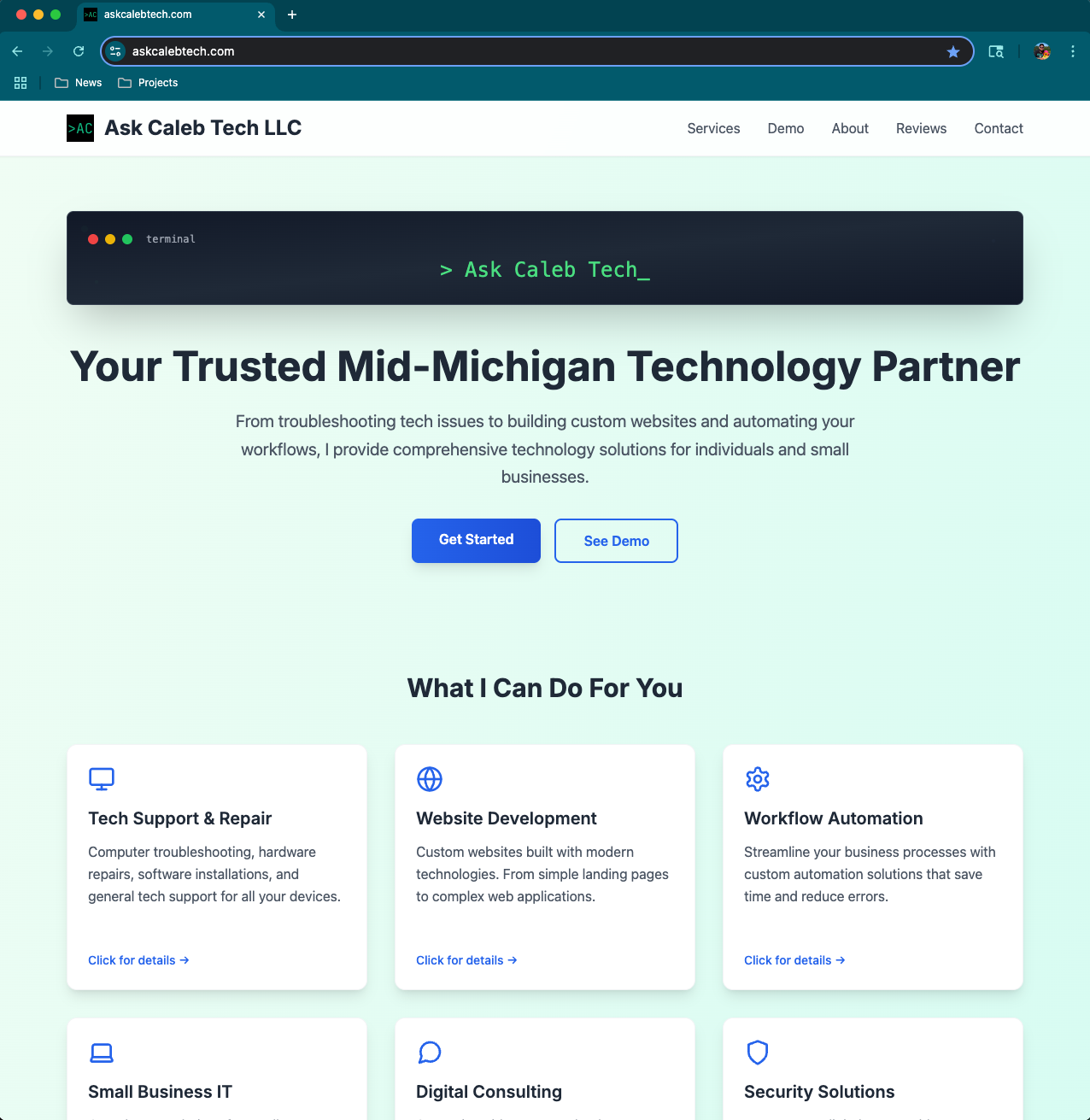 Ask Caleb Tech Website screenshot 2